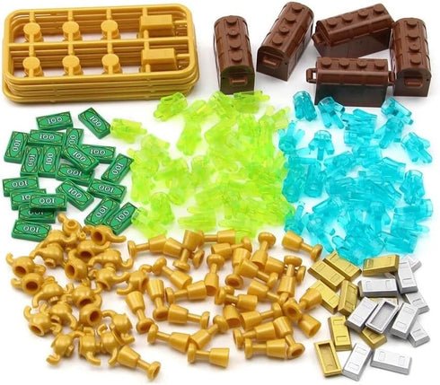 General Jim's Treasure Chest Gem Blocks, Jewel Chest, Gems, Diamonds, Bullion Gold Bar, Crystals, 100 Dollar Bill Cash Building Blocks for Teens and Adults
