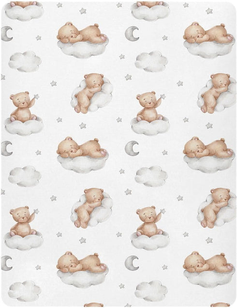 KICPOAY 52 28 Fitted Crib Sheets White Bears with Clouds Stretchy Portable Playard Sheets for Baby Toddler, Breathable
