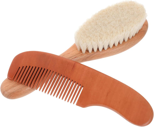 GARVALON Newborn Hair Brush and Comb Wool Brush Wooden Comb Hair Care