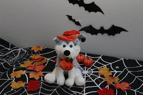 Plushland Halloween Pawpals 8 Inch Puppy Dog Plush Toy with Hat and Jack O Lantern for Kids