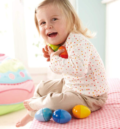 HABA Musical Eggs - 5 Wooden Eggs with Acoustic Sounds, Kids Musical Instruments, Montessori Toys