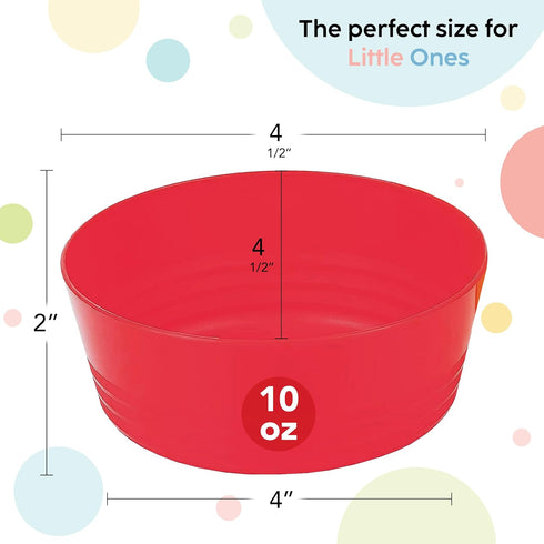 Plastic Toddler Bowls Set of 6 Kids Bowls 10 Oz - Toddlers Cereal Bowls Microwave Dishwasher Safe BPA Free Brightly Colored Children Snack Bowls Great for Cereal, Soup, Snack, Fruit or Salad by PLASKIDY