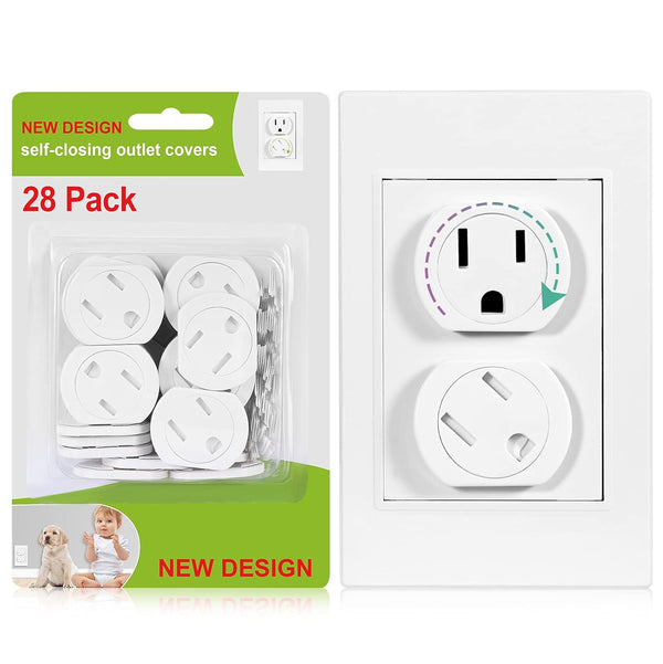 Outlet Covers (28 Pack), Self-Closing Child Proof Socket Covers with Upgraded Adhesive Installation for Baby Safety