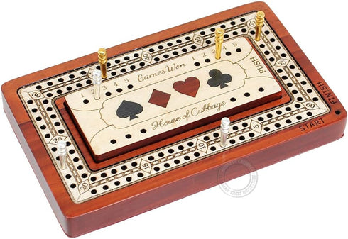 House of Cribbage 2 4 Inch 60 - Track - Wooden Travel/Pocket Size Cribbage Board - - Inlaid in Bloodwood/Maple Wood