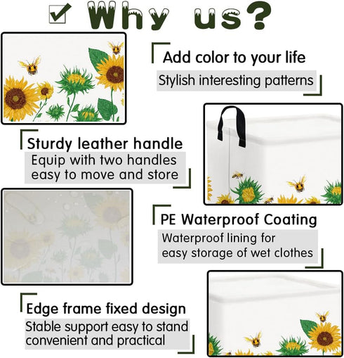 FXOCSHE FXOLCSHE Rectangular Sunflower basket,Waterproof Canvas kids Laundry Nursery Hamper,Storage Baskets