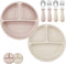 PandaEar 6 Pack Toddler Plates and Utensils Set, 2 Pack Silicone Baby Plates with Suction & 4 Stainless Steel Spoons