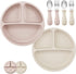 PandaEar 6 Pack Toddler Plates and Utensils Set, 2 Pack Silicone Baby Plates with Suction & 4 Stainless Steel Spoons