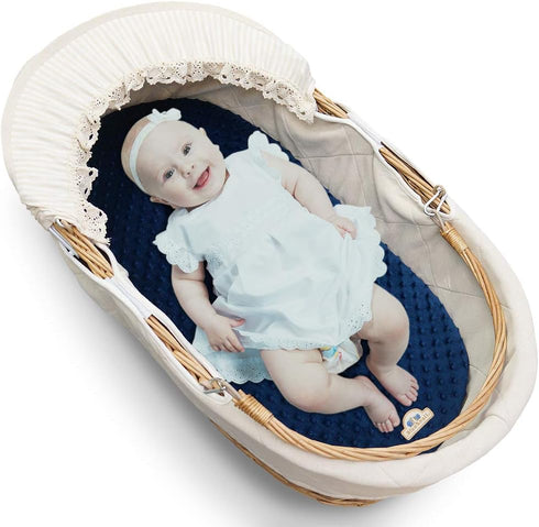 BlueSnail Soft and Stretchy Minky Bassinet Fitted Sheet, Cradle Sheets for Bassinet Pad/Mattress 2pk (Navy + Gray)