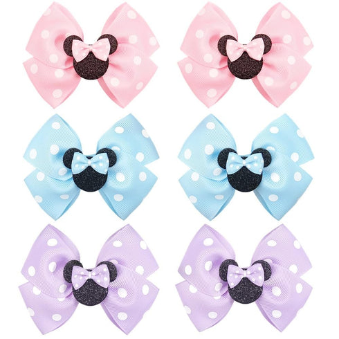 3 Pairs Mouse Ears Hair Bows Clips, Cute Toddler Hair Accessories for Women Girls, Birthday Party Favor