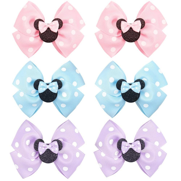 3 Pairs Mouse Ears Hair Bows Clips, Cute Toddler Hair Accessories for Women Girls, Birthday Party Favor