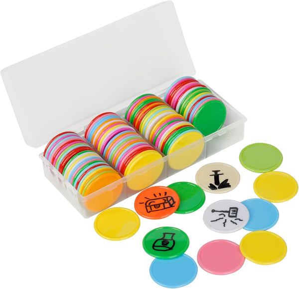 DND Wet & Dry Erase Tokens - Set of 100 Colorful Blank Counters for Tabletop RPGs