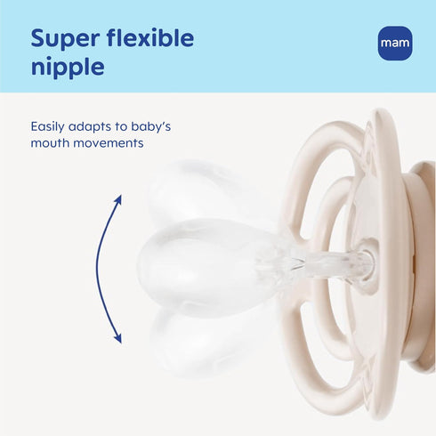 16+ Pack 2, MAM Perfect Baby Pacifier Months, Extra Thin Nipple, Developed with Orthodontists, Clinically Proven, Glows