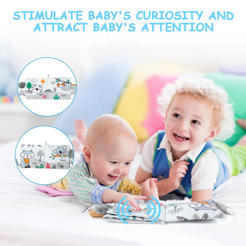 Vicloon Cloth Books, 3D Touch Feel High Contrast Baby Books Toys for Infants 0-12 Months, Soft Crinkle Elephant