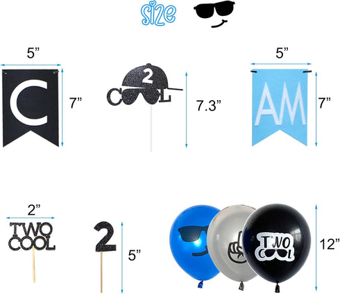 Two Cool Birthday Party Decorations - I AM TWO Banner, Balloons, Cake Topper for Little Man's 2nd Birthday
