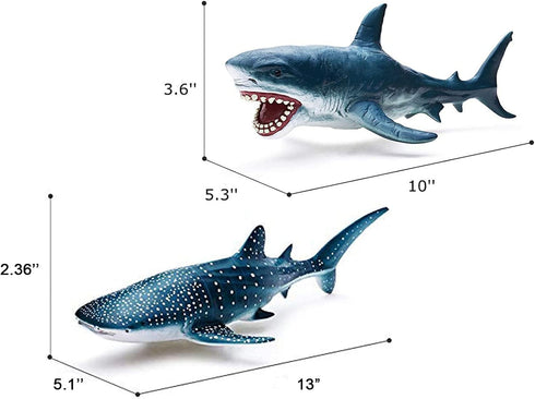 Gemini&Genius Sea Animal Great White Shark and Whale Shark Action Figure Set, Soft Rubber Marine Animal Model Toys for