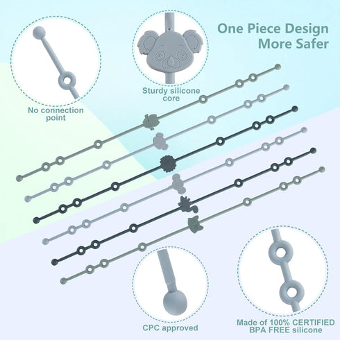 6-Pack Baby Toy Straps, Silicone High Chair & Stroller Straps, Baby Travel Essentials with Pacifier Clips