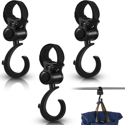 Yoogeer 4Pcs Black Walker Hook Hanging Multipurpose 360 Rotation Stroller Clip Diaper Bag