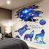 3D Blue Starry Sky Wolf Moon Wall Decals, Removable PVC Magic 3D Milky Way Outer Space Planet Wall Sticker