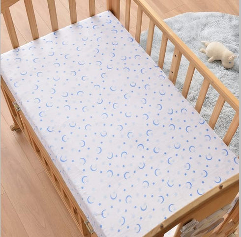 Cozy Fleece (Set 2) Microplush Crib Sheet of Color: Blue/White with Moon and Stars