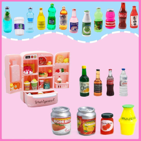 50Pcs Miniature Food Drinks Bottle Soda Pop Cans, Pretend Play Mini Kitchen Game Party Accessories for 1/12 Doll House