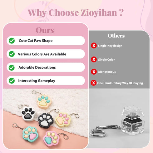 12 Zioyihan Pcs Cat Paw Fidget Toys Fidget Keychain, Mini Clicker Sensory Toy Anxiety and Stress Relief for Adults