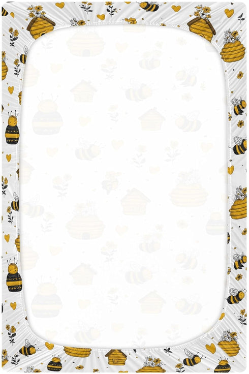 Pigsaly 27x39 Inch Crib Sheets Funny Flowers Hearts Yellow Bees Baby Sheet for Standard Crib Mattress Boys Girls