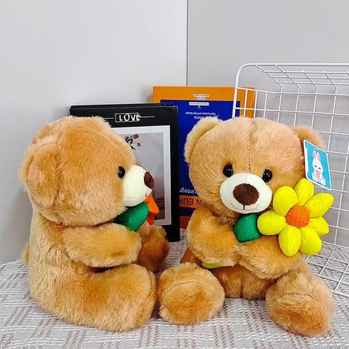 8 Inches Teddy Bear Stuffed Animals, Plush Toy with Flower Birthday Christmas Gift for Kids Girlfriend (Pink Flower)
