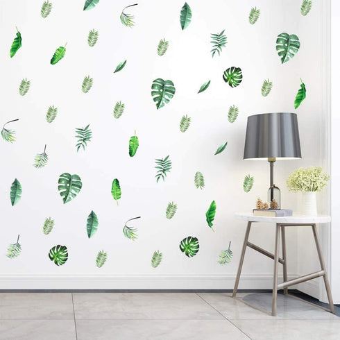Leaf Wall Decals, H2MTOOL 64 PCS Removable Tropical Plants Stickers for Kids Nursery Room Decor