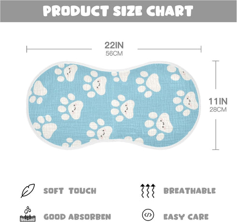 decor gift 4 Pack 22x11in Cotton Burp Cloths Soft Touch Cute Cartoon White Paw Prints Feed Cloth for Unisex Newborns