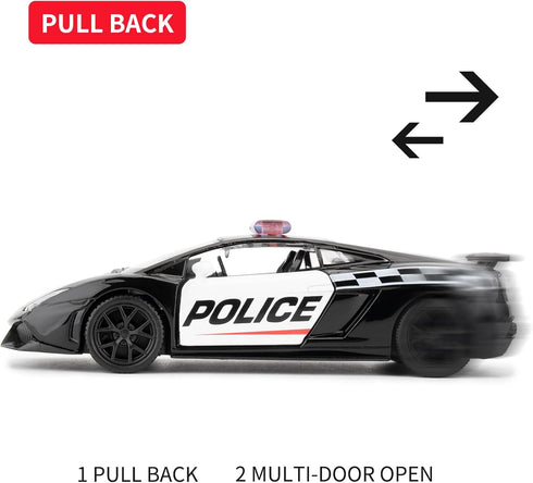 BDTCTK 1/36 Scale Lamborghini Gallardo Police Car Model, Zinc Alloy Die-Cast Pull Back Vehicles for Kids Gift