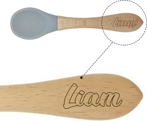 Set Personalized Silicone Bib and Spoon with Custom Name, Babies/Toddlers Durable Adjustable with Pocket for Baby Boy