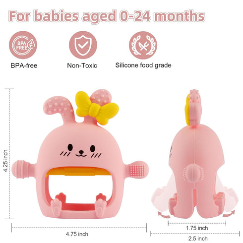 0-3 3-6 6-12 12-24 Chuya Baby Teething Toy for Months Bunny Mitten Toys Anti-Drop Chewable Hand Teether for Infant,Food