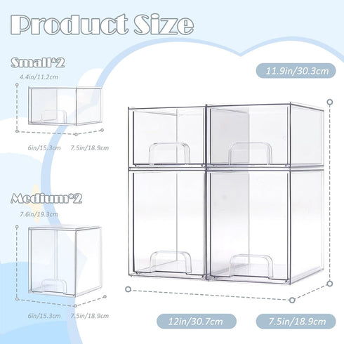 Organizer-4 Pack Countertop,Kitchen,Cabinet,Vanity,Bathroom Baby Bottle Stackable Storage Drawers, Baby Organizers
