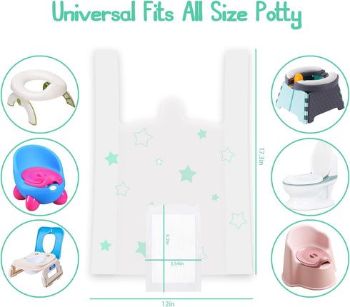 sundee 60 Pack Potty Chair Liners, Portable Disposable Potty Liner Bags for Universal Potty Training Toilet Seat
