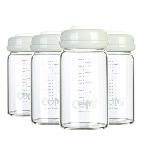 COMI Wide Neck Glass Breastmilk Collection n Storage Bottle, 4 Packs, 6oz