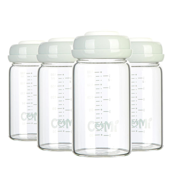 COMI Wide Neck Glass Breastmilk Collection n Storage Bottle, 4 Packs, 6oz
