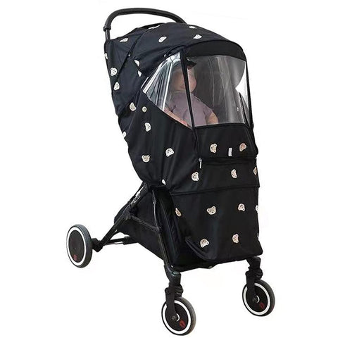 Black Outdoor Stroller Rain Cover - Durable Oxford Cloth