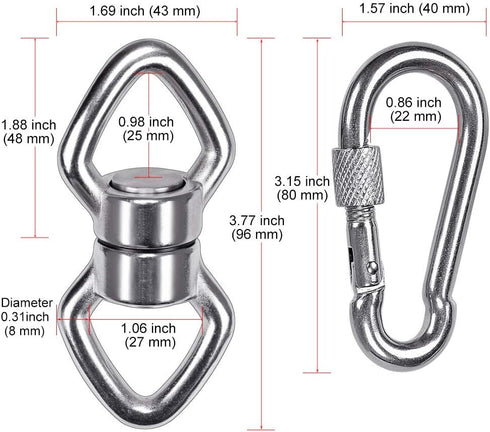 BeneLabel Swing Swivel with 2 Carabiners, 770LB Capacity, Safest Rotational Device for Aerial Silks