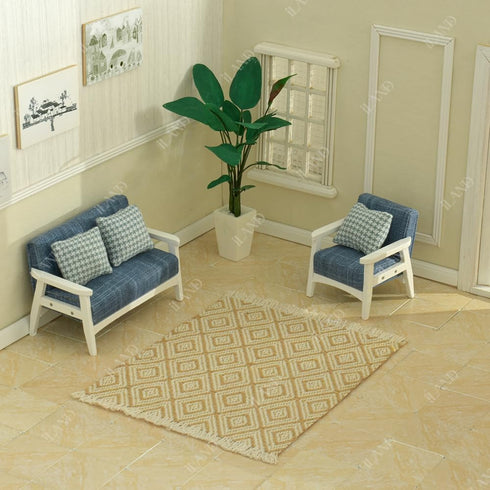 Set 1/12 iLAND Dollhouse Couch and Miniature Sofa with Mini Houndstooth Cushions, Dollhouse Furniture on Scale