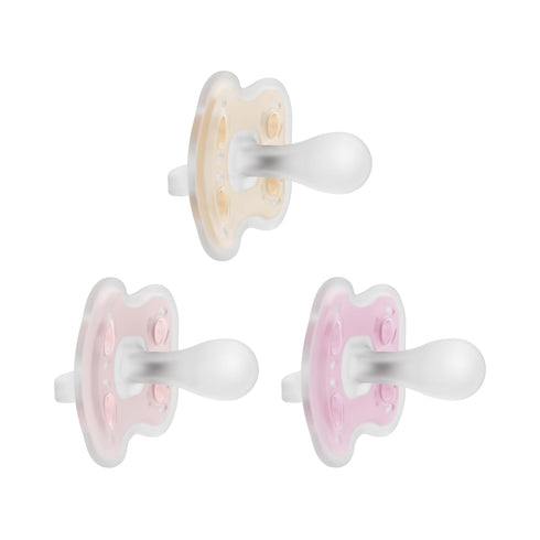 Dr. Brown's Advantage One-Piece Silicone Baby Pacifier, Fully Symmetrical Soother, Ecru/Light Pink/Pink,