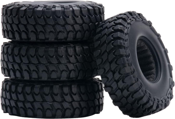 4PCS 1.0 Beadlock Wheels and Tires, Metal Wheel Hub Rubber Tires for 1/24 RC Model Car Crawler AXIAL SCX24 AXI00006