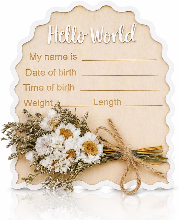 Wonhibo Daisy Newborn Announcement Sign - Baby Hospital Photo Prop Wooden Board
