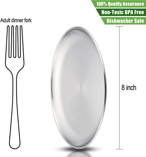 HaWare Toddlers Kids 18/8 Stainless Steel Plates, Durable Metal 304 Feeding 8in Dishes for Serving/Snack/Camping, No Plastic and Dishwasher Safe - 4 Pack by HaWare
