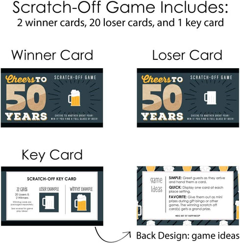Big Dot of Happiness Cheers and Beers to 50 Years - 50th Birthday Party Scratch Off Cards, 22 Count