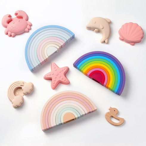 MCGMITT Rainbow Stacking Toy, Silicone Nesting Blocks for Toddlers, Montessori Color Shape Matching Toy Set