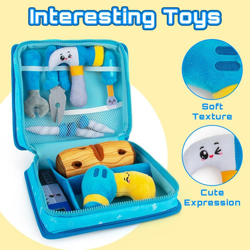 1st Toolbox Playset, Set 1 teytoy My Baby Tool for Year Old, Pretend Play Construction Toy with Zippered Tool Box