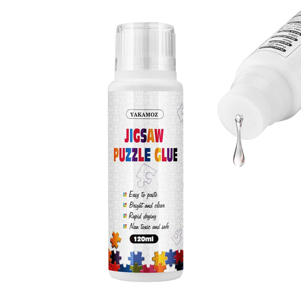 YAKAMOZ - Updated Jigsaw Puzzle Glue with Sponge Head - Clear Water-Soluble Craft Glue for 1000/1500/3000 Pieces