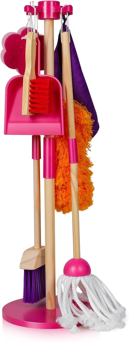 Masthome 8 Pieces Kids Cleaning Set,Wooden Cleaning Toys for Kids Broom Dustpan