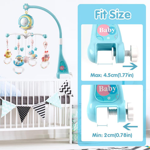150 0-24 Baby Musical Crib Mobile with Timing Function Projector Lights,Stand-Along Rattles and Melodies Music Box