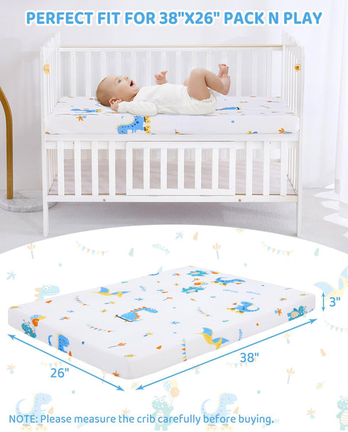 lasoftan Pack 38" 26" Pack and Play Mattress - x Soft Breathable Portable Mattres Waterproof & Washable Perfectly fits